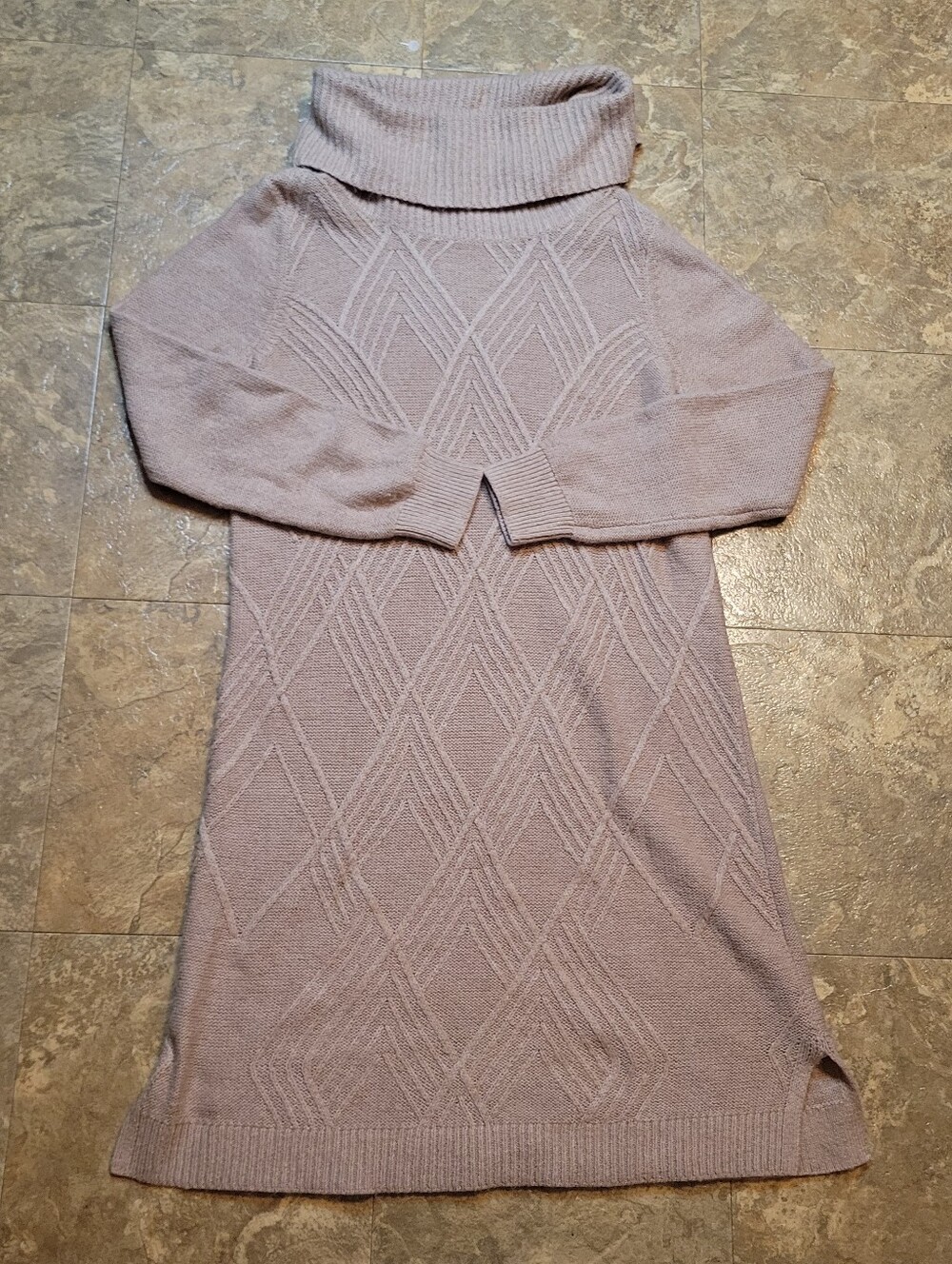 Banana Republic Factory Cowl Neck Sweater Dress Womens Large L Beige Cable Knit
